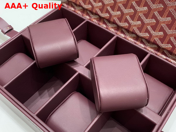 Goyard 8 Watch Case Burgundy Goyardine Canvas and Clamecy Cowhide Replica