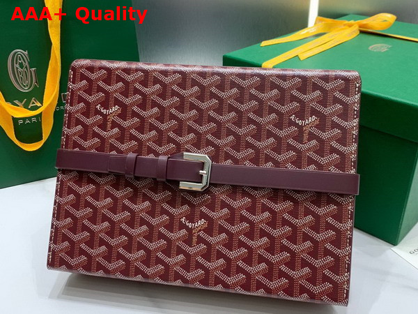 Goyard 8 Watch Case Burgundy Goyardine Canvas and Clamecy Cowhide Replica