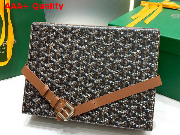 Goyard 8 Watch Case Goyardine Canvas and Clamecy Cowhide Black and Tan Replica