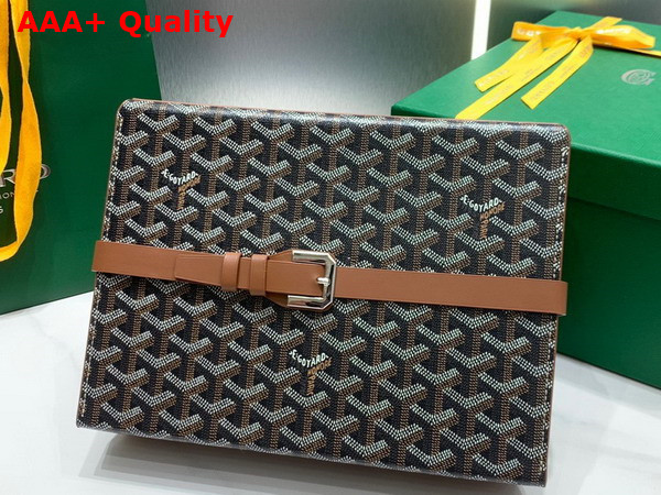 Goyard 8 Watch Case Goyardine Canvas and Clamecy Cowhide Black and Tan Replica