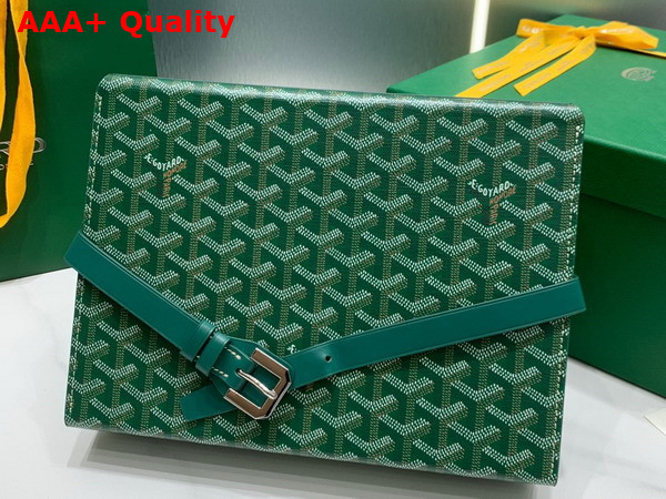 Goyard 8 Watch Case Green Goyardine Canvas and Clamecy Cowhide Replica