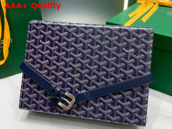 Goyard 8 Watch Case Navy Blue Goyardine Canvas and Clamecy Cowhide Replica