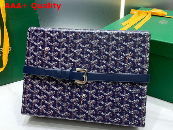 Goyard 8 Watch Case Navy Blue Goyardine Canvas and Clamecy Cowhide Replica