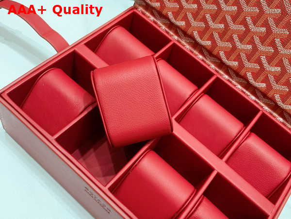 Goyard 8 Watch Case Red Goyardine Canvas and Clamecy Cowhide Replica