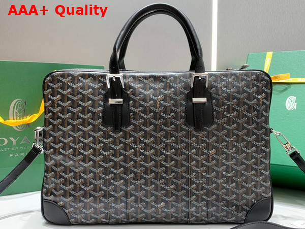 Goyard Ambassade MM Document Case in Black Goyardine Canvas and Cervon Calfskin Replica