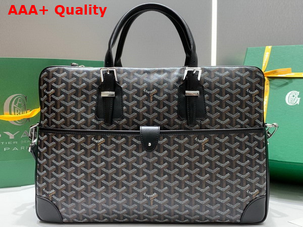 Goyard Ambassade MM Document Case in Black Goyardine Canvas and Cervon Calfskin Replica