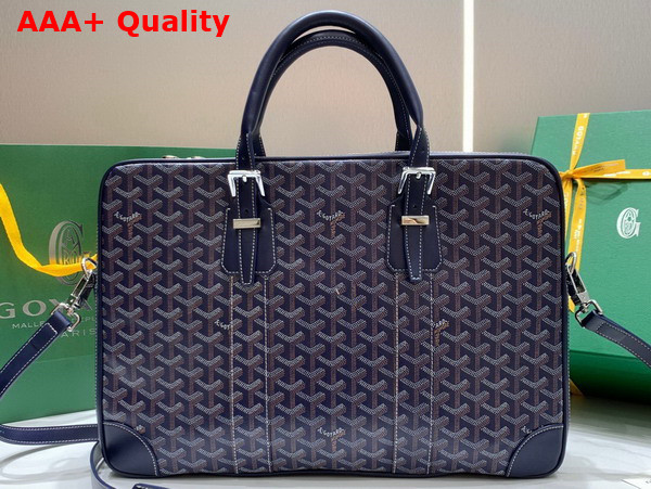 Goyard Ambassade MM Document Case in Navy Blue Goyardine Canvas and Cervon Calfskin Replica