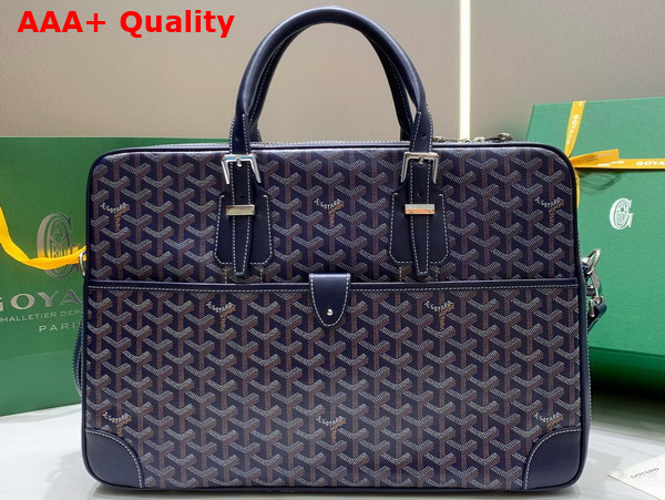 Goyard Ambassade MM Document Case in Navy Blue Goyardine Canvas and Cervon Calfskin Replica