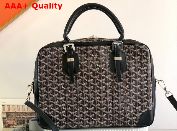 Goyard Ambassade PM Document Case in Black Goyardine Canvas and Cervon Calfskin Replica