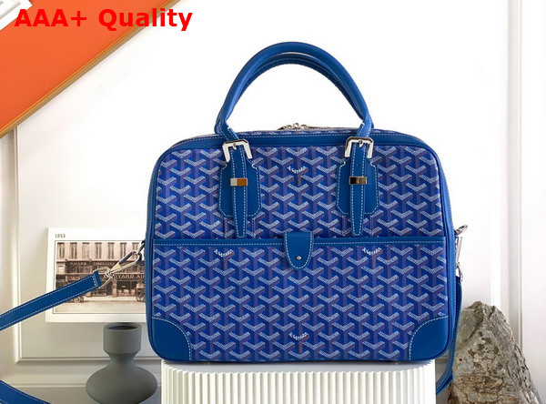 Goyard Ambassade PM Document Case in Blue Goyardine Canvas and Cervon Calfskin Replica