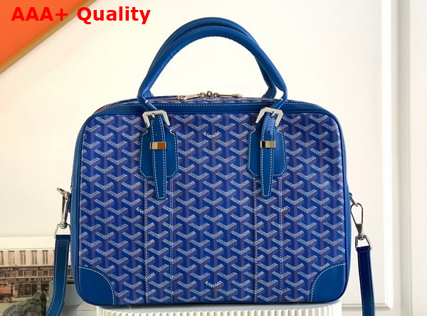 Goyard Ambassade PM Document Case in Blue Goyardine Canvas and Cervon Calfskin Replica