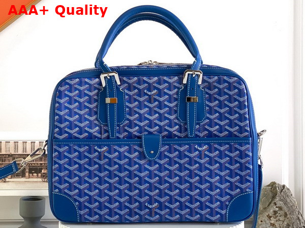 Goyard Ambassade PM Document Case in Blue Goyardine Canvas and Cervon Calfskin Replica