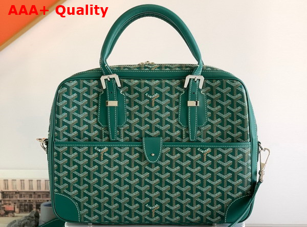 Goyard Ambassade PM Document Case in Green Goyardine Canvas and Cervon Calfskin Replica