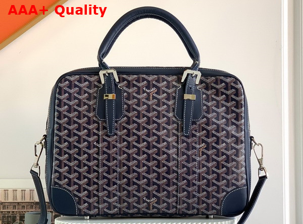 Goyard Ambassade PM Document Case in Navy Blue Goyardine Canvas and Cervon Calfskin Replica