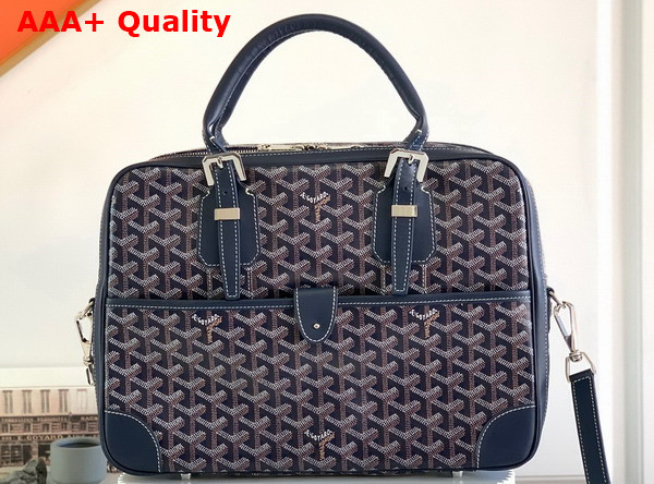 Goyard Ambassade PM Document Case in Navy Blue Goyardine Canvas and Cervon Calfskin Replica