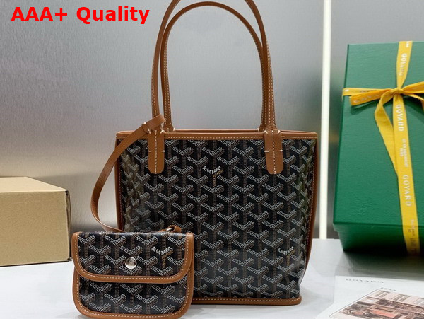 Goyard Anjou Mini Bag in Black and Tan Chevroches Calfskin and Goyardine Canvas Replica