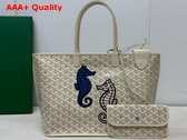 Goyard Anjou PM Seahorse Embroidery Sand Chevroches Calfskin and Goyardine Canvas Replica