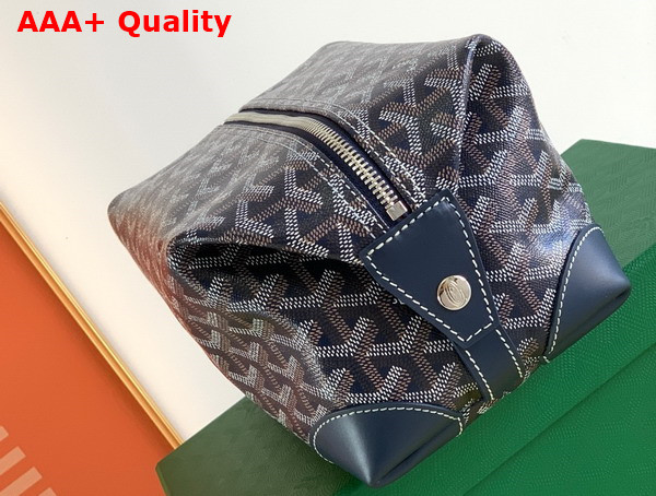 Goyard Boeing 25 Toilet Bag in Navy Blue Goyardine Canvas and Clamecy Cowhide Replica