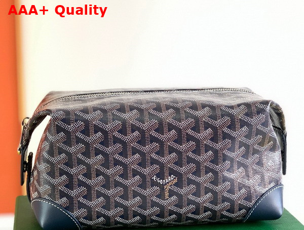 Goyard Boeing 25 Toilet Bag in Navy Blue Goyardine Canvas and Clamecy Cowhide Replica