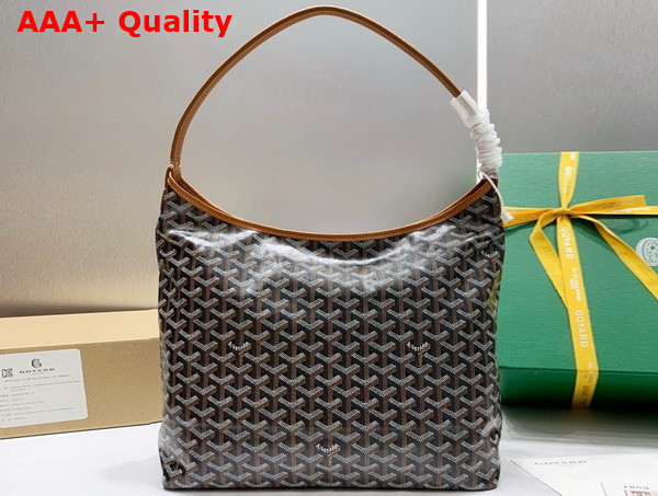 Goyard Boheme Hobo Bag in Black and Tan Goyardine Canvas and Chevroches Calfskin Replica