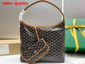 Goyard Boheme Hobo Bag in Black and Tan Goyardine Canvas and Chevroches Calfskin Replica