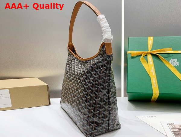 Goyard Boheme Hobo Bag in Black and Tan Goyardine Canvas and Chevroches Calfskin Replica