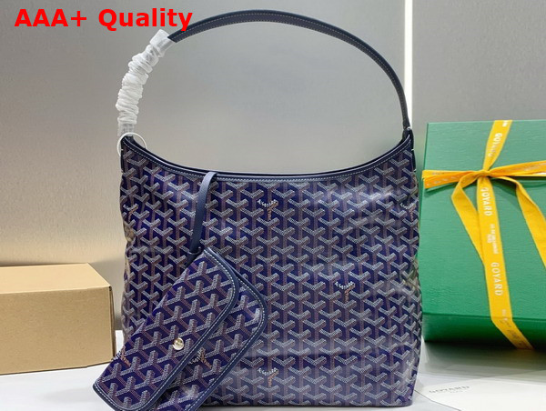 Goyard Boheme Hobo Bag in Navy Blue Goyardine Canvas and Chevroches Calfskin Replica