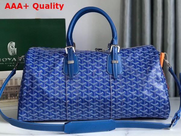 Goyard Boston 45 Bag in Blue Goyardine Canvas and Cervon Calfskin Replica