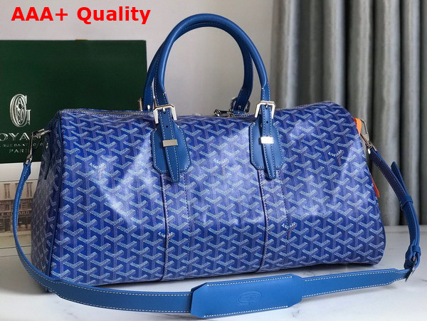 Goyard Boston 45 Bag in Blue Goyardine Canvas and Cervon Calfskin Replica