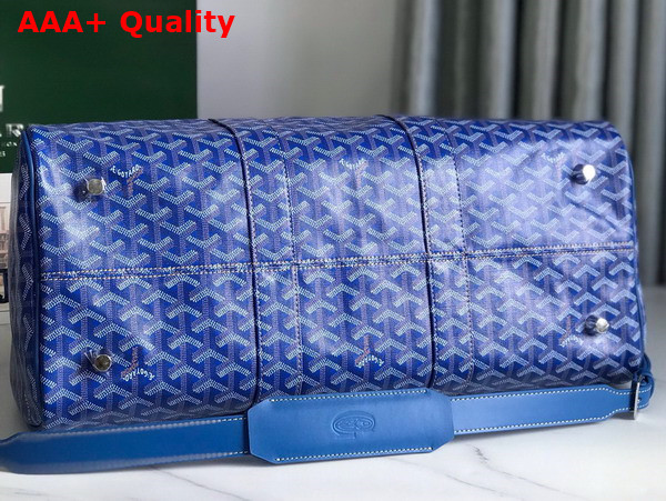 Goyard Boston 45 Bag in Blue Goyardine Canvas and Cervon Calfskin Replica