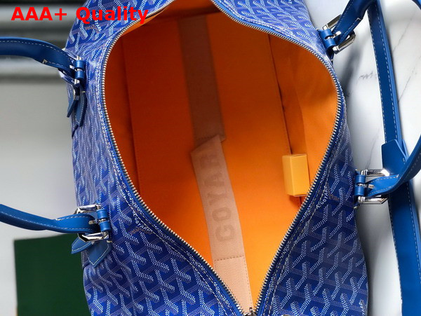 Goyard Boston 45 Bag in Blue Goyardine Canvas and Cervon Calfskin Replica