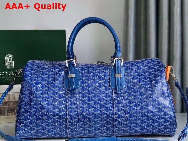 Goyard Boston 45 Bag in Blue Goyardine Canvas and Cervon Calfskin Replica