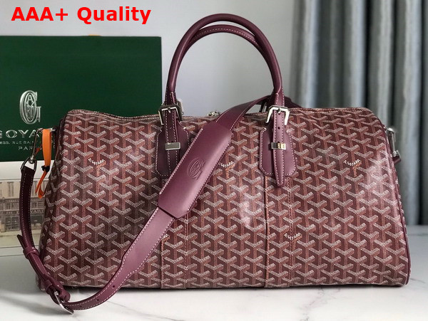 Goyard Boston 45 Bag in Burgundy Goyardine Canvas and Cervon Calfskin Replica