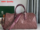 Goyard Boston 45 Bag in Burgundy Goyardine Canvas and Cervon Calfskin Replica