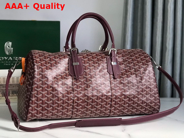 Goyard Boston 45 Bag in Burgundy Goyardine Canvas and Cervon Calfskin Replica