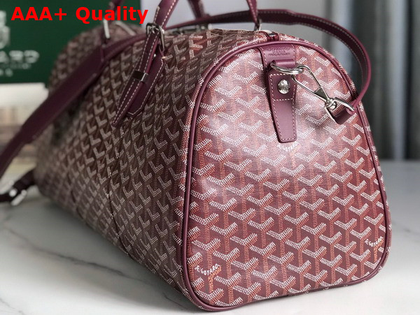 Goyard Boston 45 Bag in Burgundy Goyardine Canvas and Cervon Calfskin Replica