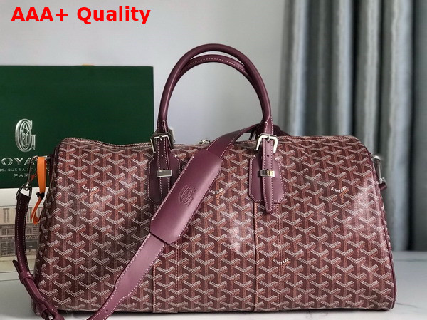 Goyard Boston 45 Bag in Burgundy Goyardine Canvas and Cervon Calfskin Replica