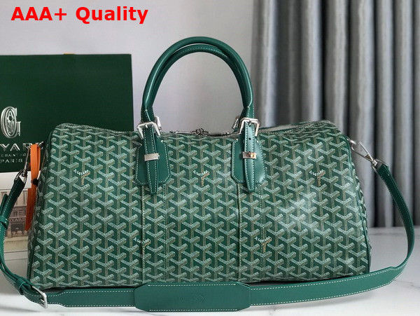 Goyard Boston 45 Bag in Green Goyardine Canvas and Cervon Calfskin Replica