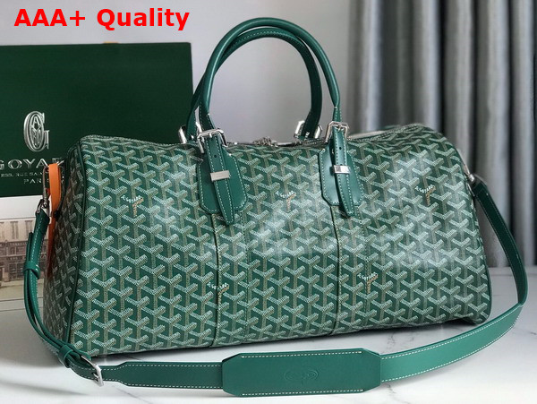 Goyard Boston 45 Bag in Green Goyardine Canvas and Cervon Calfskin Replica