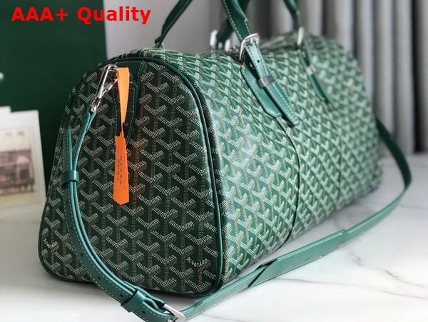 Goyard Boston 45 Bag in Green Goyardine Canvas and Cervon Calfskin Replica