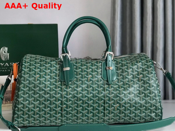 Goyard Boston 45 Bag in Green Goyardine Canvas and Cervon Calfskin Replica