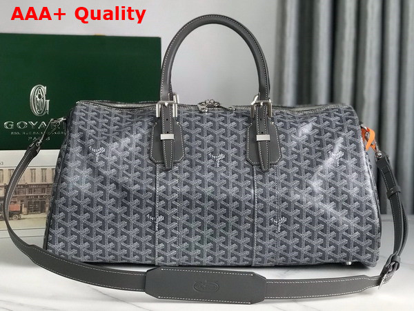 Goyard Boston 45 Bag in Grey Goyardine Canvas and Cervon Calfskin Replica