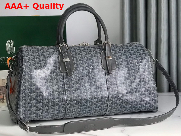 Goyard Boston 45 Bag in Grey Goyardine Canvas and Cervon Calfskin Replica