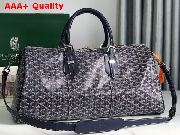 Goyard Boston 45 Bag in Navy Blue Goyardine Canvas and Cervon Calfskin Replica