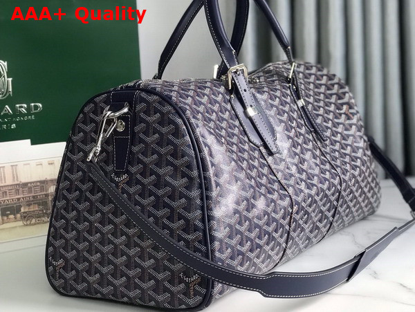 Goyard Boston 45 Bag in Navy Blue Goyardine Canvas and Cervon Calfskin Replica