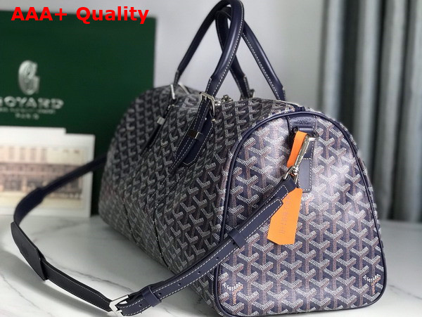 Goyard Boston 45 Bag in Navy Blue Goyardine Canvas and Cervon Calfskin Replica