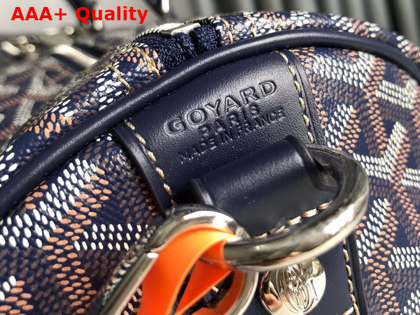 Goyard Boston 45 Bag in Navy Blue Goyardine Canvas and Cervon Calfskin Replica