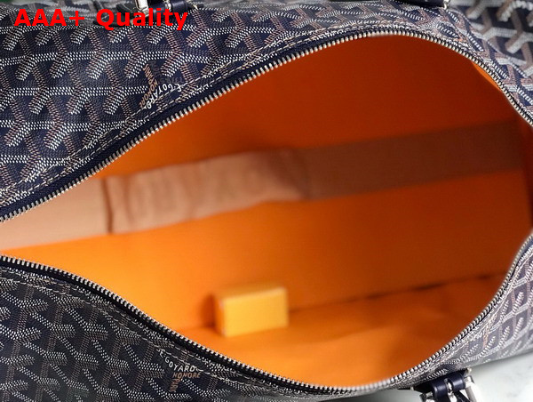 Goyard Boston 45 Bag in Navy Blue Goyardine Canvas and Cervon Calfskin Replica