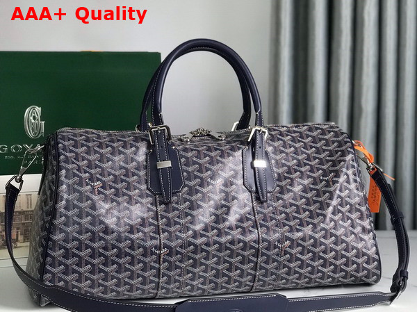 Goyard Boston 45 Bag in Navy Blue Goyardine Canvas and Cervon Calfskin Replica