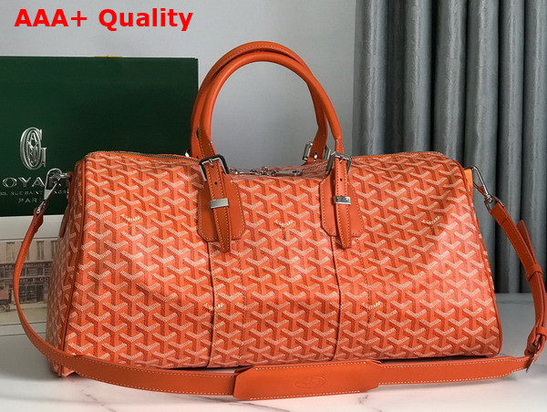 Goyard Boston 45 Bag in Orange Goyardine Canvas and Cervon Calfskin Replica